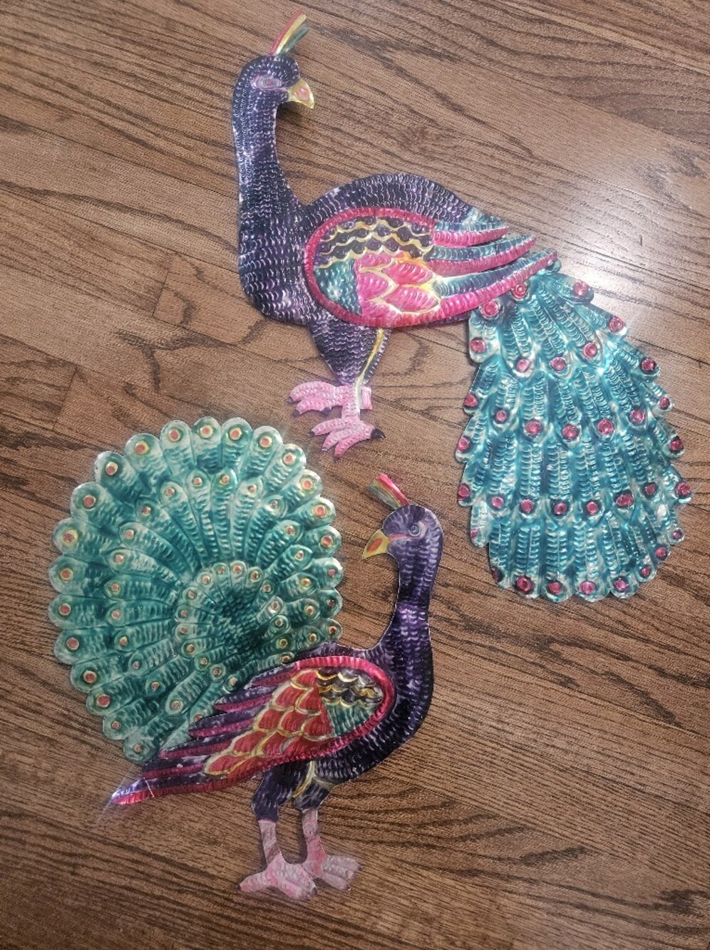 Colorful Mexican Pavo Peacock Metal Wall Art Tin Vintage